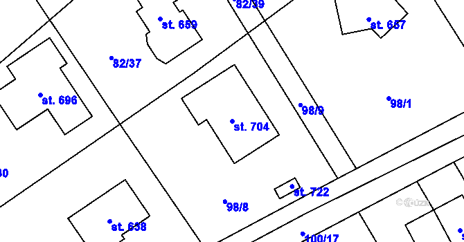 Parcela st. 704 v KÚ Černolice, Katastrální mapa