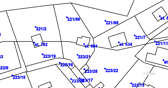Parcela st. 684 v KÚ Černolice, Katastrální mapa