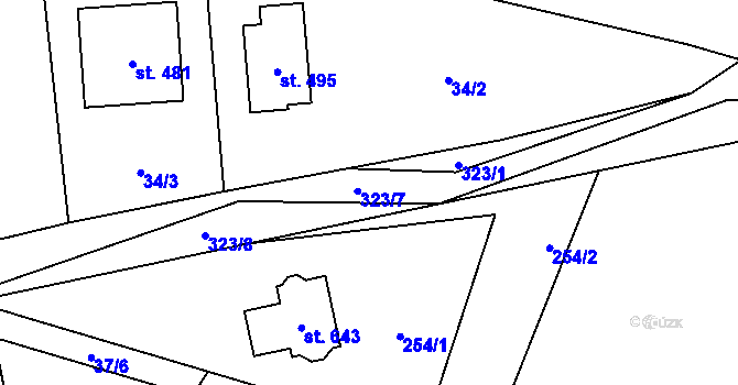 Parcela st. 323/7 v KÚ Černolice, Katastrální mapa