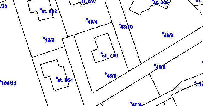 Parcela st. 716 v KÚ Černolice, Katastrální mapa