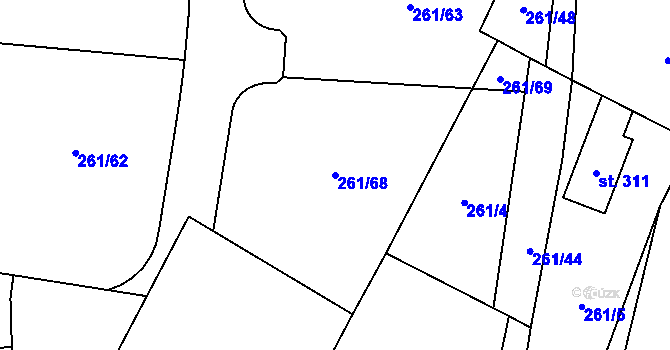 Parcela st. 261/68 v KÚ Černolice, Katastrální mapa
