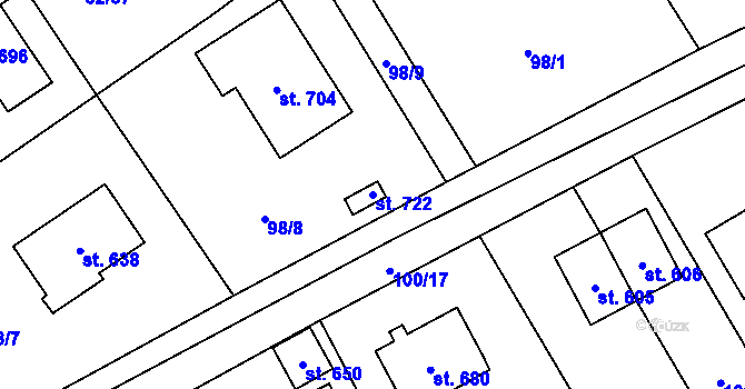 Parcela st. 722 v KÚ Černolice, Katastrální mapa