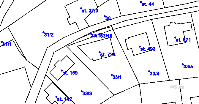Parcela st. 724 v KÚ Černolice, Katastrální mapa