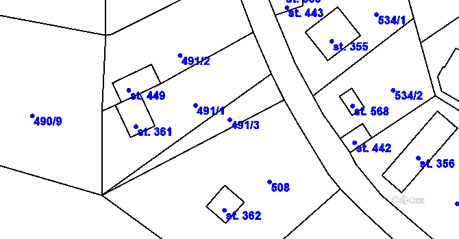 Parcela st. 491/3 v KÚ Černolice, Katastrální mapa