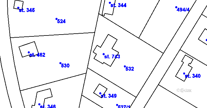 Parcela st. 743 v KÚ Černolice, Katastrální mapa