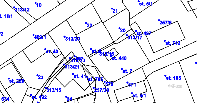 Parcela st. 313/16 v KÚ Černolice, Katastrální mapa