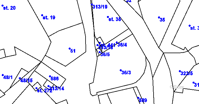 Parcela st. 36/5 v KÚ Černolice, Katastrální mapa
