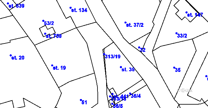 Parcela st. 313/19 v KÚ Černolice, Katastrální mapa