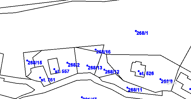 Parcela st. 268/16 v KÚ Černolice, Katastrální mapa