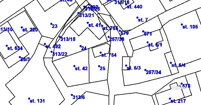 Parcela st. 754 v KÚ Černolice, Katastrální mapa
