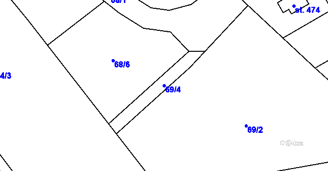 Parcela st. 69/4 v KÚ Černolice, Katastrální mapa