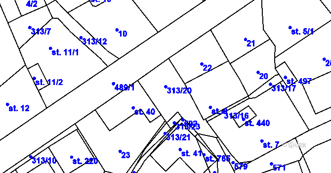 Parcela st. 313/20 v KÚ Černolice, Katastrální mapa