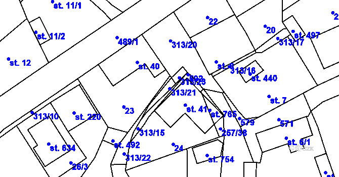Parcela st. 313/21 v KÚ Černolice, Katastrální mapa