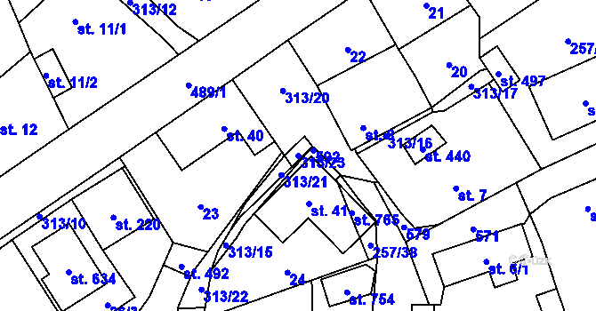 Parcela st. 313/23 v KÚ Černolice, Katastrální mapa
