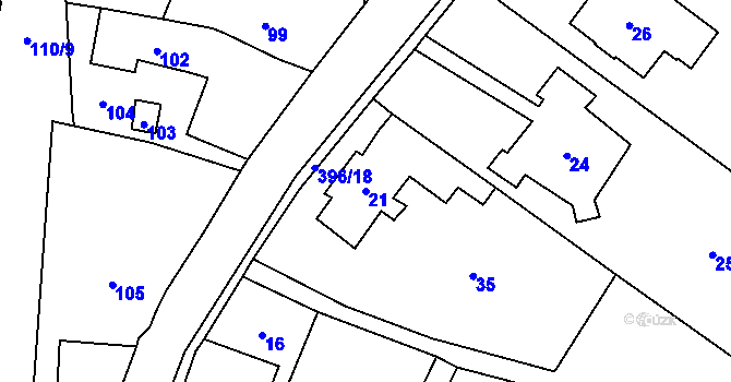 Parcela st. 21 v KÚ Černošice, Katastrální mapa
