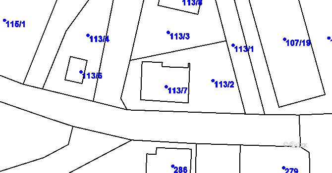 Parcela st. 113/7 v KÚ Černošice, Katastrální mapa