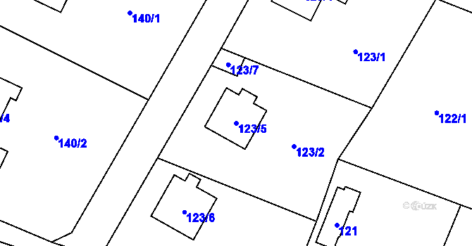 Parcela st. 123/5 v KÚ Černošice, Katastrální mapa