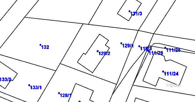 Parcela st. 129/2 v KÚ Černošice, Katastrální mapa