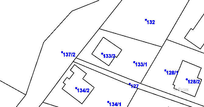 Parcela st. 133/2 v KÚ Černošice, Katastrální mapa