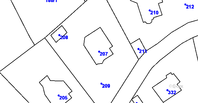 Parcela st. 207 v KÚ Černošice, Katastrální mapa