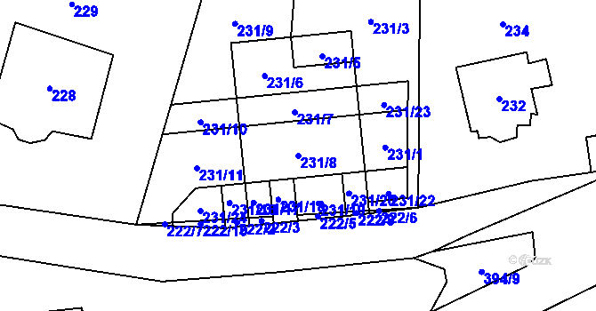 Parcela st. 231/8 v KÚ Černošice, Katastrální mapa