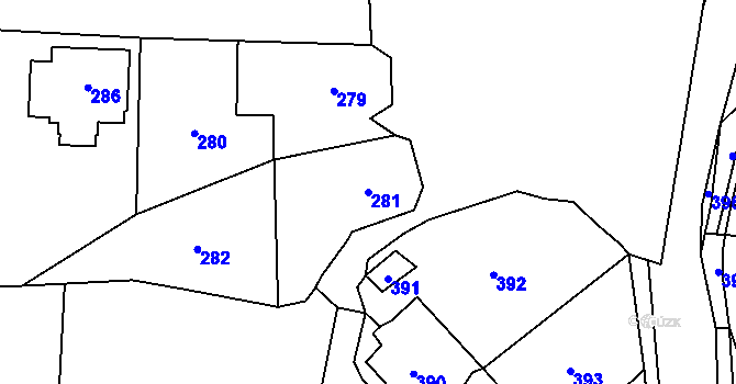 Parcela st. 281 v KÚ Černošice, Katastrální mapa