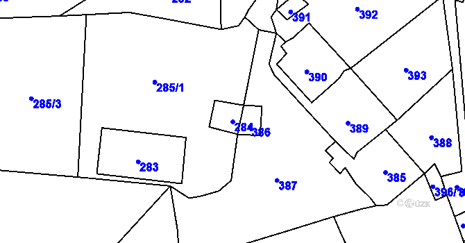Parcela st. 284 v KÚ Černošice, Katastrální mapa