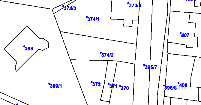 Parcela st. 374/2 v KÚ Černošice, Katastrální mapa