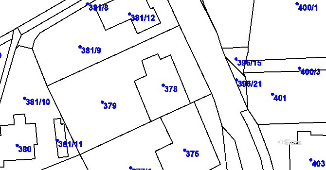 Parcela st. 378 v KÚ Černošice, Katastrální mapa