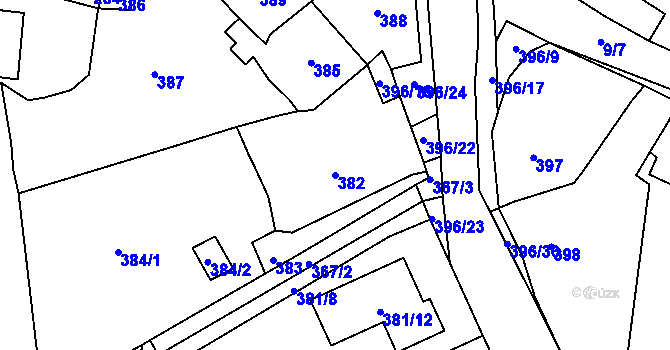 Parcela st. 382 v KÚ Černošice, Katastrální mapa