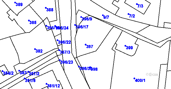 Parcela st. 397 v KÚ Černošice, Katastrální mapa