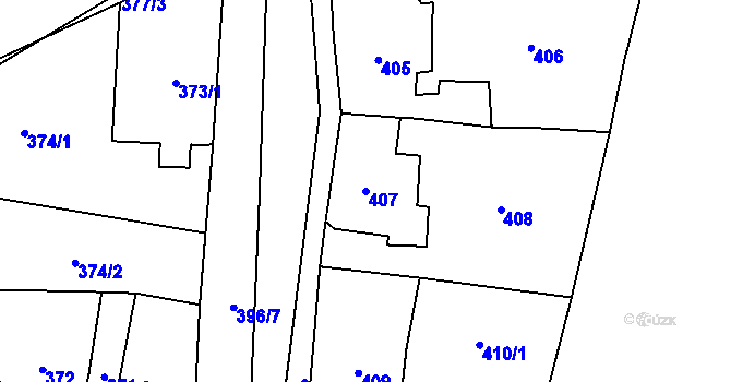 Parcela st. 407 v KÚ Černošice, Katastrální mapa