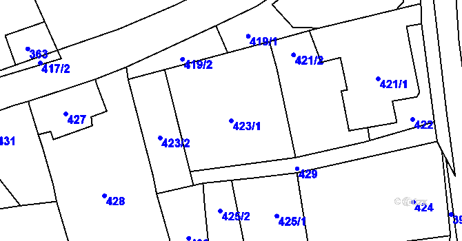 Parcela st. 423/1 v KÚ Černošice, Katastrální mapa