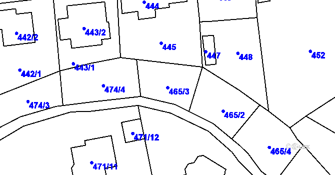 Parcela st. 465/3 v KÚ Černošice, Katastrální mapa