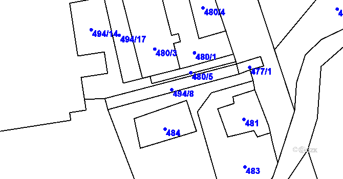 Parcela st. 494/8 v KÚ Černošice, Katastrální mapa