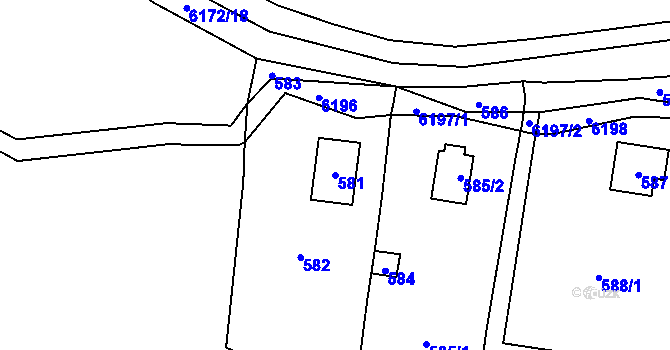 Parcela st. 581 v KÚ Černošice, Katastrální mapa