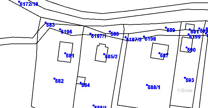 Parcela st. 585/2 v KÚ Černošice, Katastrální mapa