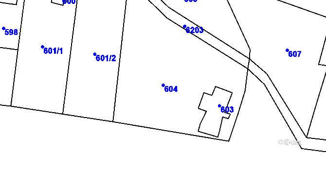 Parcela st. 604 v KÚ Černošice, Katastrální mapa