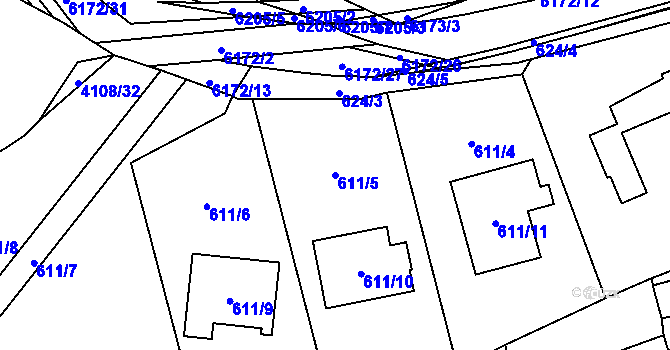 Parcela st. 611/5 v KÚ Černošice, Katastrální mapa
