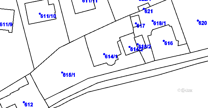 Parcela st. 614/1 v KÚ Černošice, Katastrální mapa