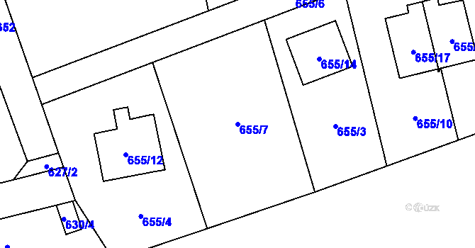 Parcela st. 655/7 v KÚ Černošice, Katastrální mapa