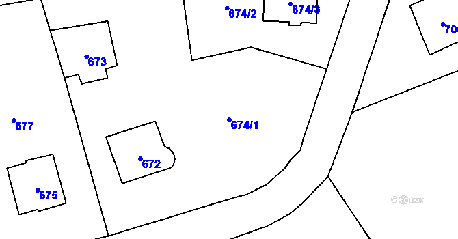 Parcela st. 674/1 v KÚ Černošice, Katastrální mapa