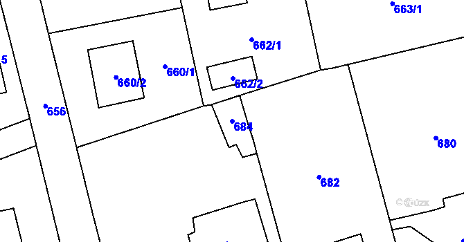 Parcela st. 684 v KÚ Černošice, Katastrální mapa