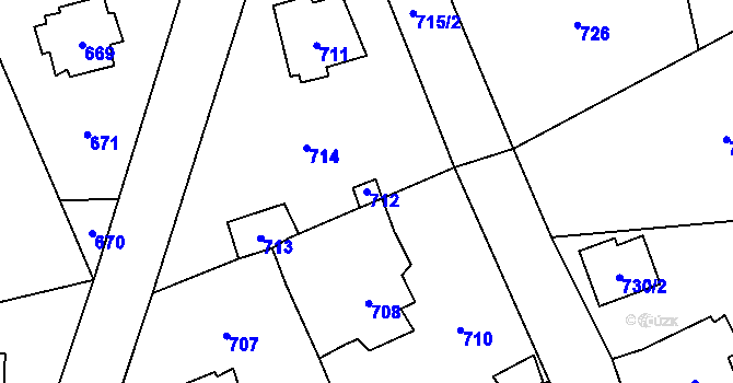 Parcela st. 712 v KÚ Černošice, Katastrální mapa