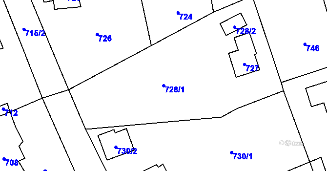 Parcela st. 728/1 v KÚ Černošice, Katastrální mapa