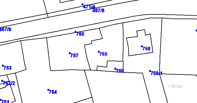 Parcela st. 755 v KÚ Černošice, Katastrální mapa
