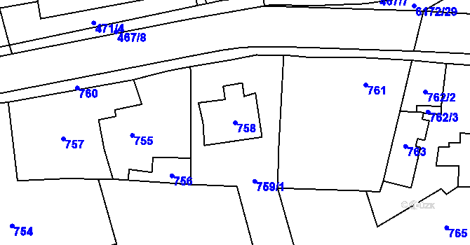 Parcela st. 758 v KÚ Černošice, Katastrální mapa
