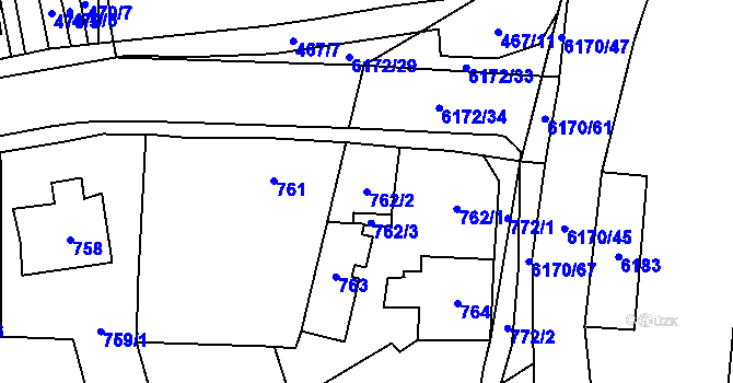 Parcela st. 762/2 v KÚ Černošice, Katastrální mapa