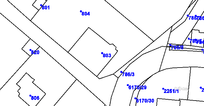 Parcela st. 803 v KÚ Černošice, Katastrální mapa