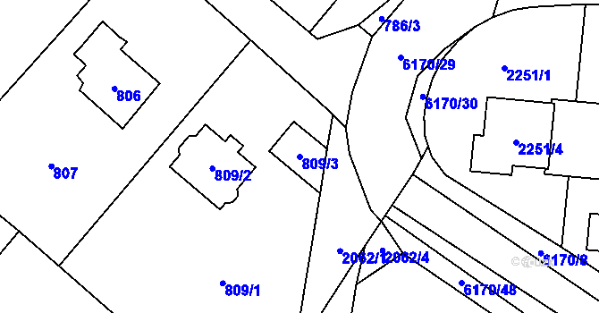 Parcela st. 809/3 v KÚ Černošice, Katastrální mapa